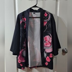 Black and Pink Floral Kimono
